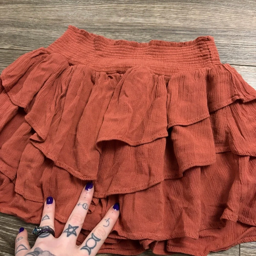 Y2K Tiered Ruffle Mini Skirt Skort (Burnt Orange) Size M